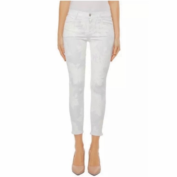 26 🔖 J BRAND Photo Ready Mid-Rise Crop Capri Jeans White Floral 8351563 $278 - Picture 1 of 12